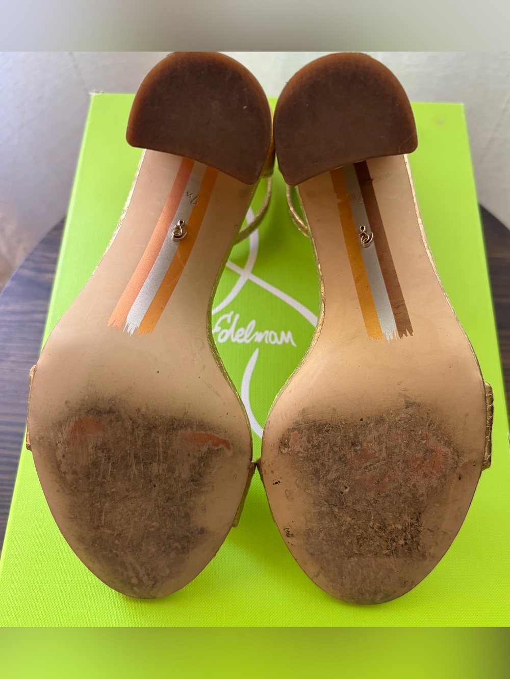 Sam Edelman Yaro Gold Snake Embossed Ankle Strap Sandals 7.5 M 38 - Picture 8 of 11